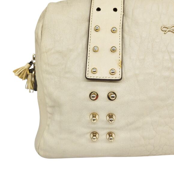 Anya Hindmarch Mini Boston Bag White Cream Gold Studded Top Handle Leather - Picture 9 of 14